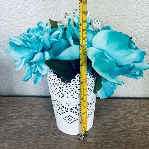 Turquoise Blue Floral Peony White Lace Vase Arrangement - Picture 2 of 4